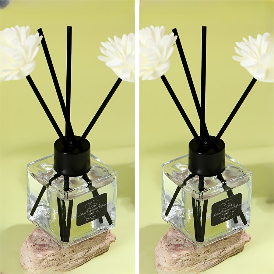 2pcs Elegant Glass Air Freshener Diffusers with Reeds, Multiple Fragrance Options - Essential Oils & Aromatherapy, Transparent Design for Home & Office, Aromatherapy Diffusers | Elegant Glass Diffuser | Transparent Design, Air Freshener Diffuser