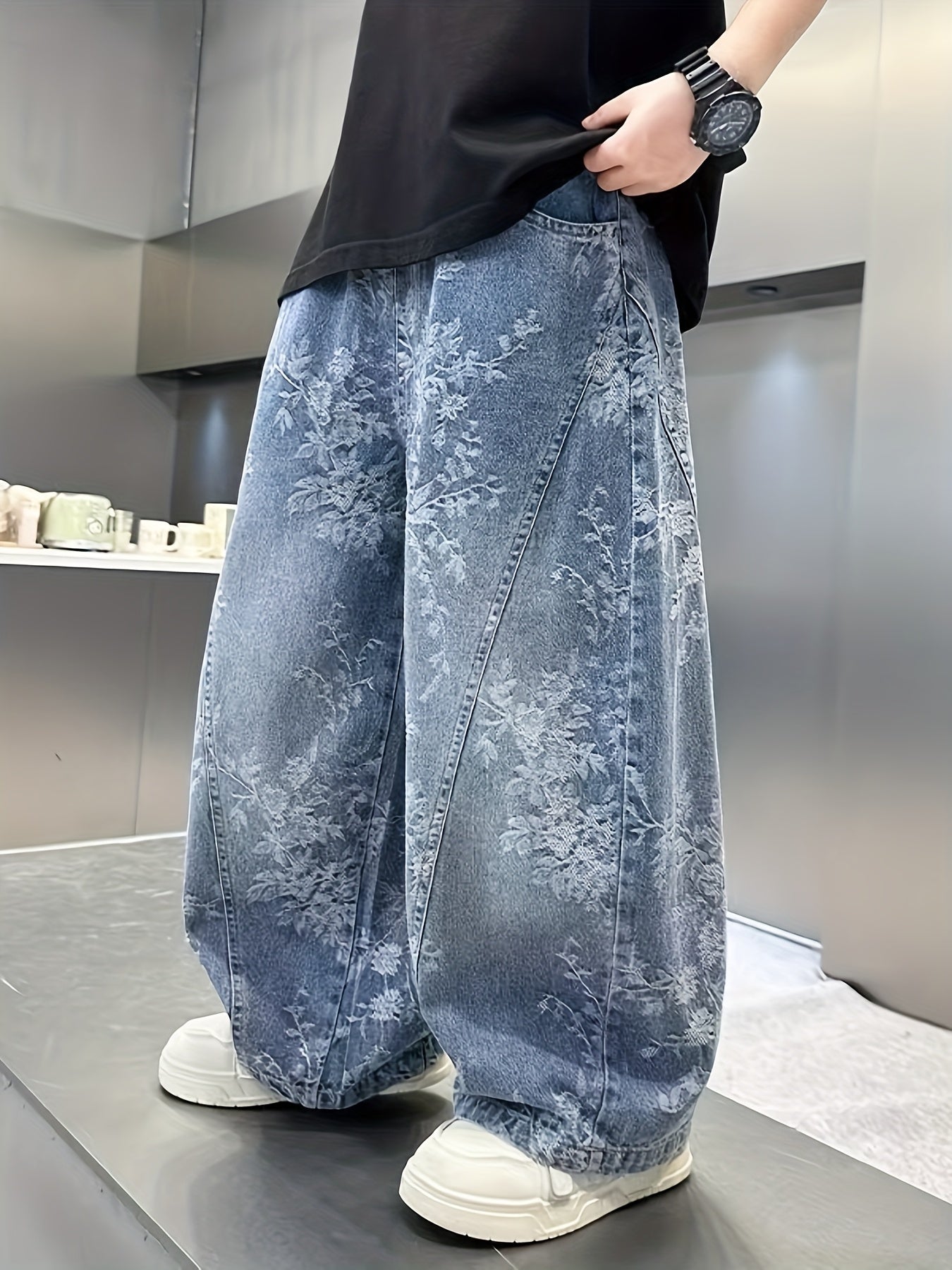 8-12 Years Old Boys' Casual Outdoor Wide-Leg Pants with Embroidery, Stylish Denim Trousers for Autumn and Winter