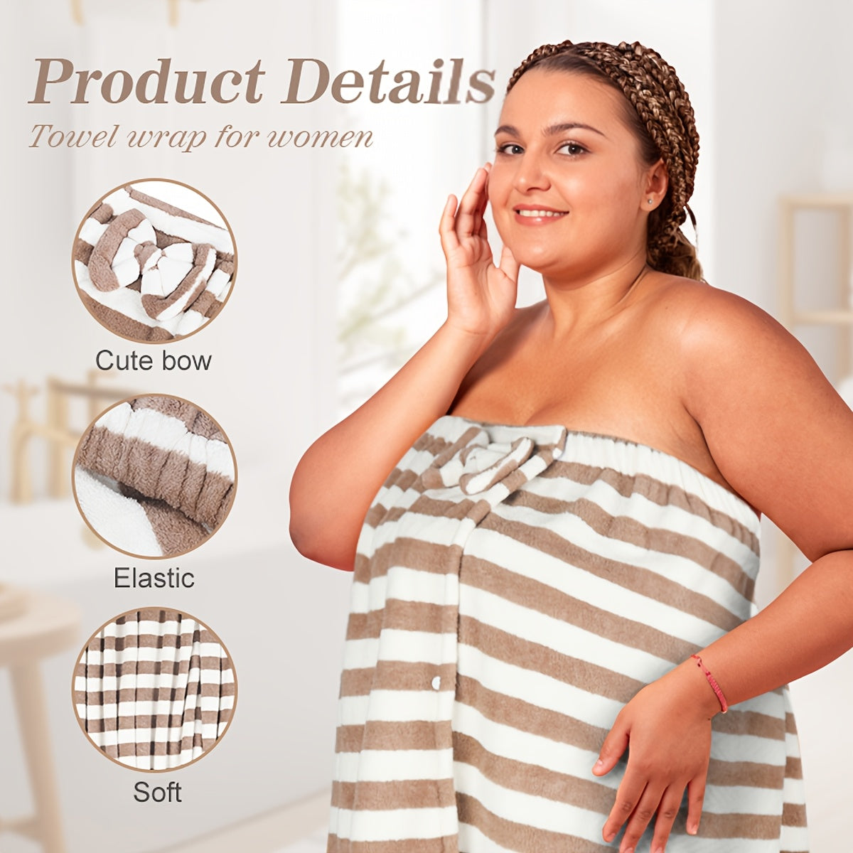 2pcs 80*215cm 350gsm Suitable for XXL-XXXXL Extra Large Bath Skirt + Cap Set, 31.5*84.64in Adjustable Striped Bath Towel, Super Soft Polyester, Ideal for Home, Travel, Sauna, Fitness, Spa, Bathroom, Pool, Christmas Gift, Wash Cloths