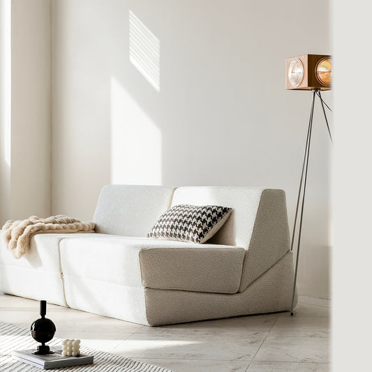 Space Memory Foam Cube Lazy Sofa - Foldable Folding Bed with Anti-Sagging Support System, Portable for Living Room, Bedroom & Study - White, No Assembly Required, Multi-Purpose Use, Convertible Sofa Bed, Spacesaving Furniture, Minimalist Design, Durable