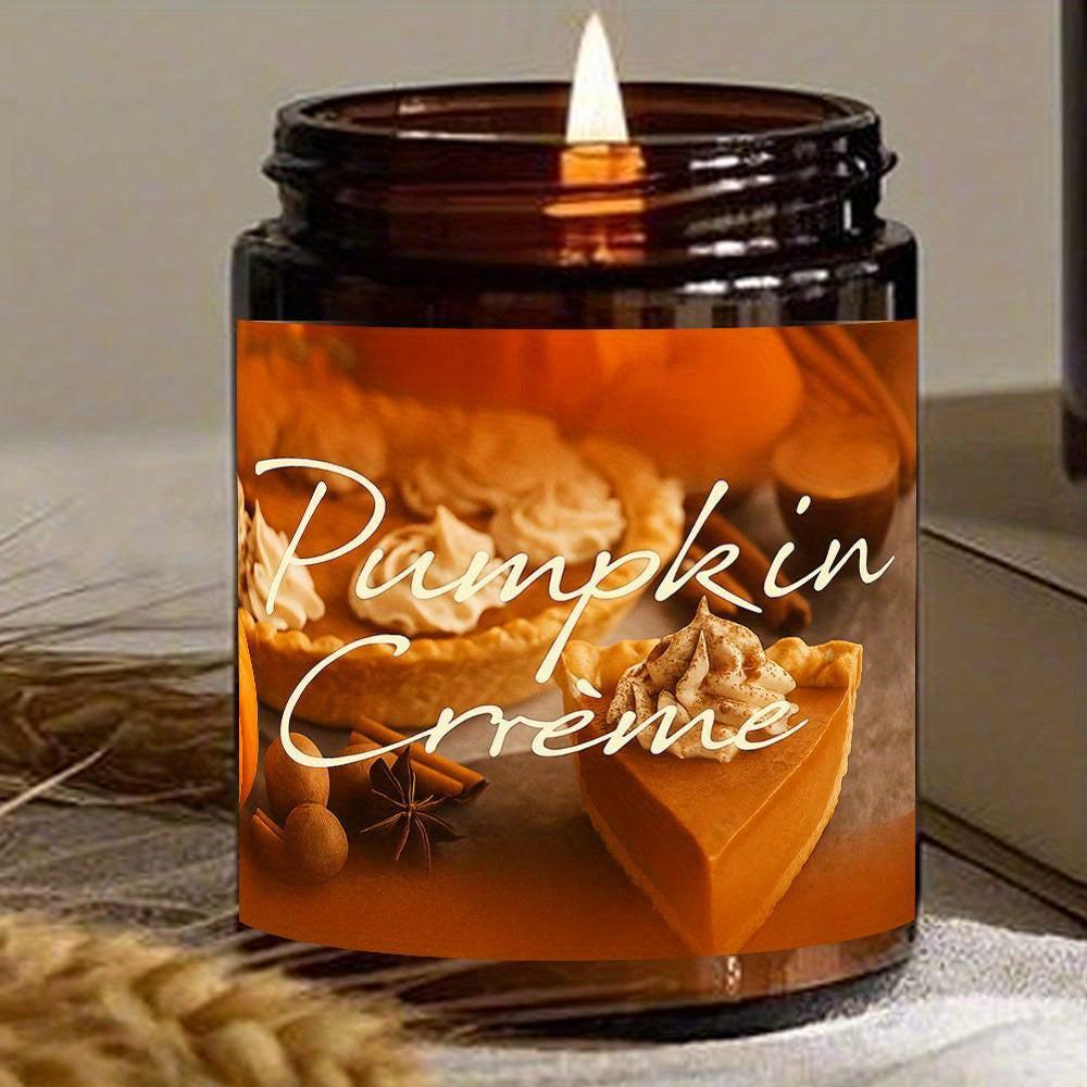 1pc Scented Candle 5.3oz Hello Pumpkin Creme Autumn Leaves Gifts for Him Her Dad Mom Husband Wife Girlfriend Boyfriend Women Men Brother Sister Grandparents Colleague Coworker Bff On Birthday Thanksgiving Home Autumn Decor Cozy Relaxing Present