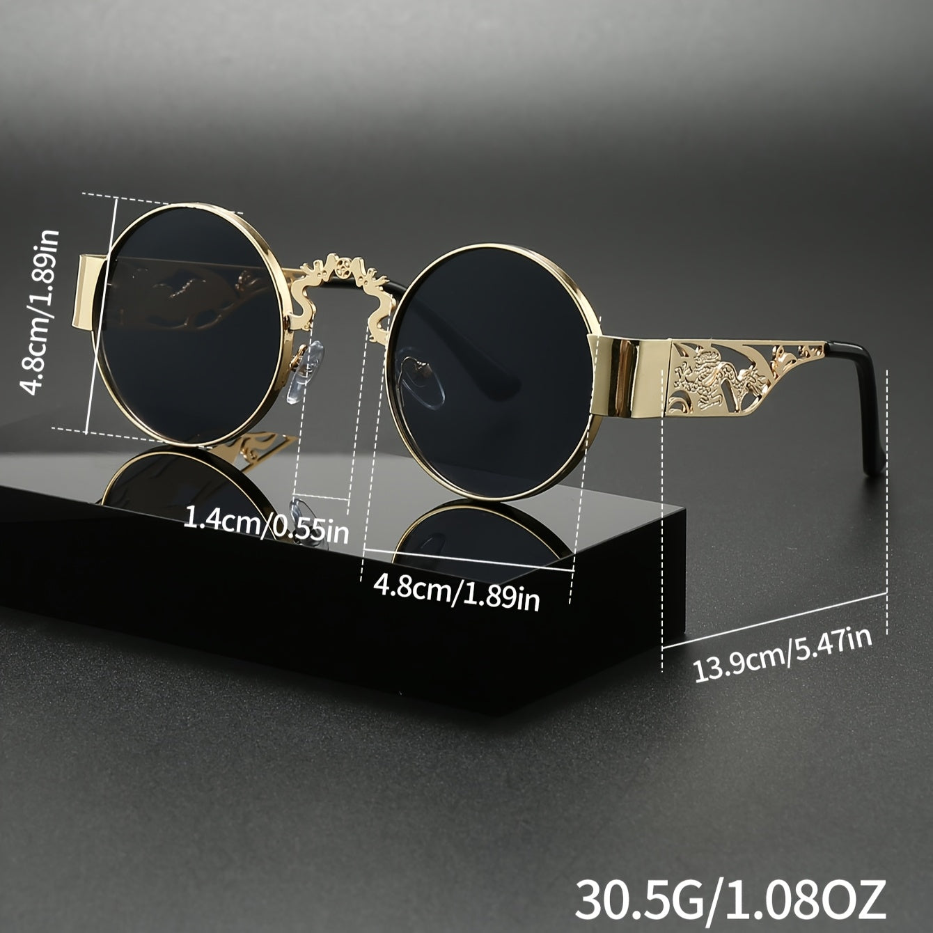 1pc Men's Small Round Frame Glasses - Golden-Tone Metal Frame with Intricate Pattern, Decorative Lens, Narrow Fit (<131mm) for Casual & Formal Wear, Fashion Accessories, Elegant Eyewear, Detailed Embellishments, Luxurious Appearance