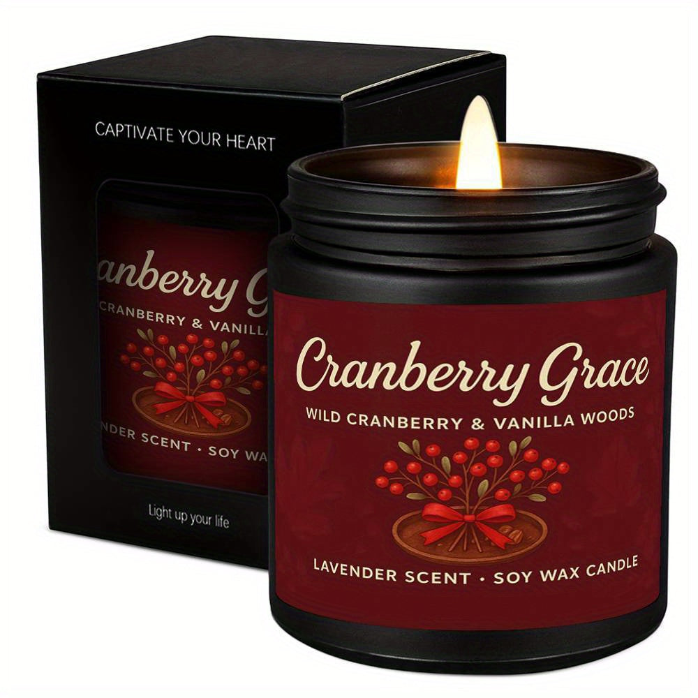 1pc Lavender Scented Candle with Red Berry & Leafy Accents - Soy Wax, 12+ Hour Burn Time, Perfect for Thanksgiving & Fall Home Decor, Ideal Gift for Friends & Family, Candle Holder Decor