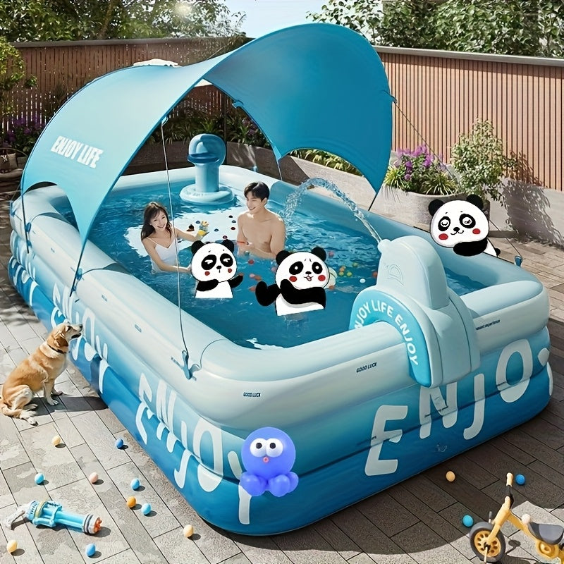 1 Large Oval Inflatable Pool 3-Layer Thickened Sea Blue Indoor/Outdoor Use for Family Gatherings, Suitable for 10 or More People, Summer Vacation, BBQ, Music Festival, Festive Events, Durable Multi-Purpose Water Park High-Quality Portable Outdoor Swimmin
