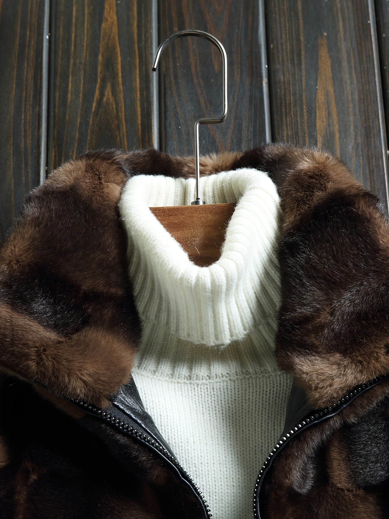 Men'S Faux Fur Plaid Long Sleeve Stand Collar Zipper Closure Polyester Lining Daily Casual Wear Outerwear Jacket for Fall/Winter