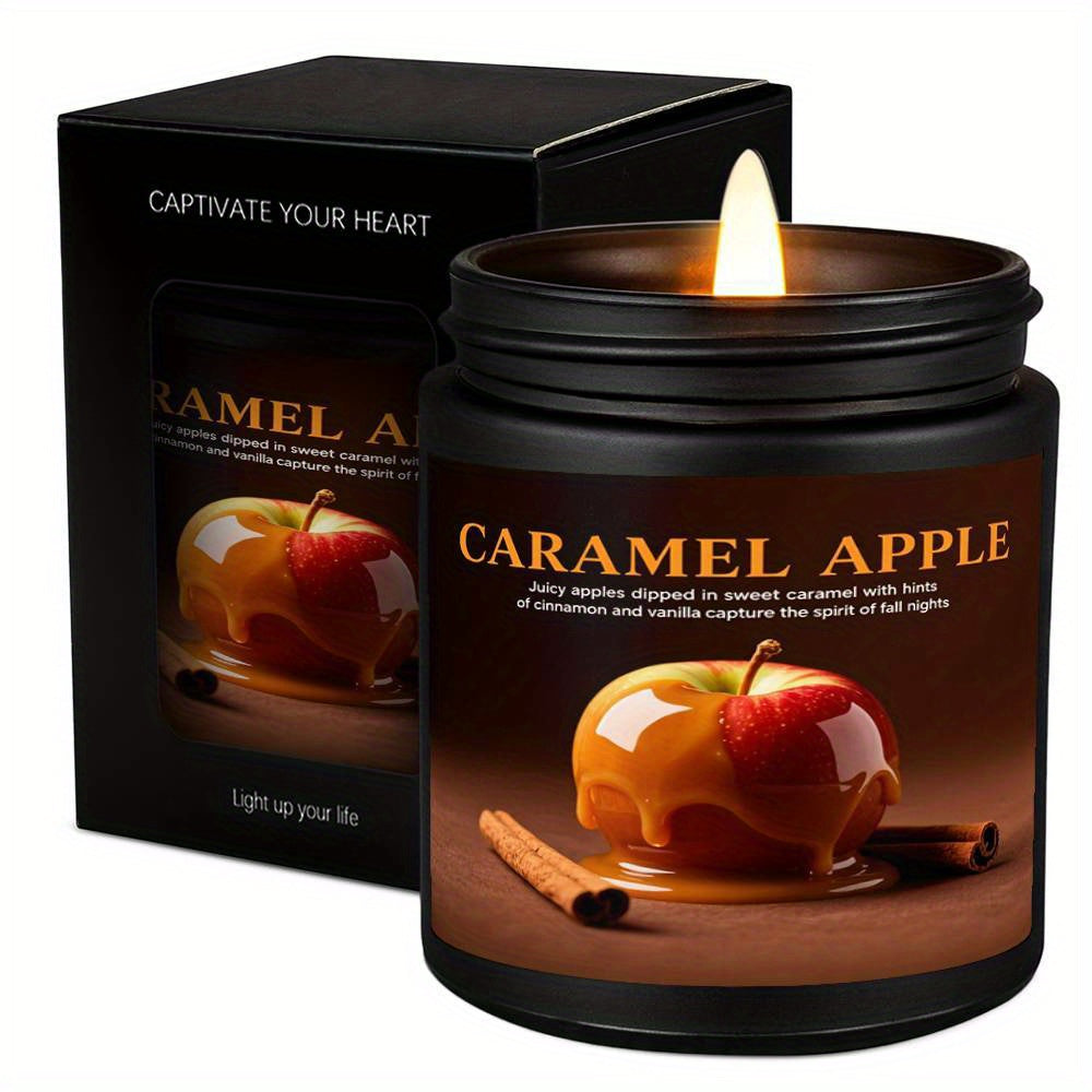 1pc Long-Lasting Lavender Scented Candle - Soy Wax Candle in Amber Bottle, Elegant Apple design for Fall, Thanksgiving, Halloween, Christmas Decor - Cozy Home Fragrance Gift for Women, Men, Family - Indoor Use Only, Seasonal Decoration, Warm Aesthetic, P