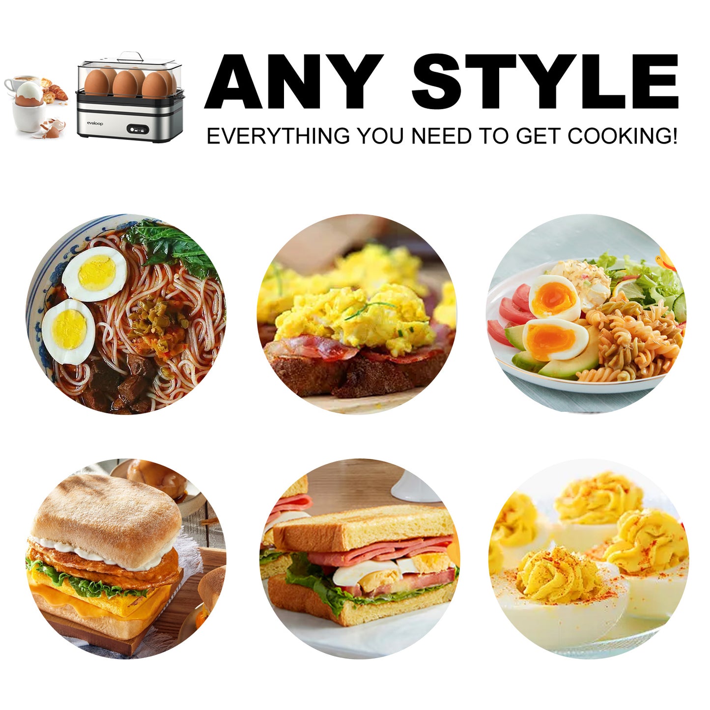 Evoloop Rapid Egg Cooker - Effortlessly Craft Perfect Eggs Every Time with Auto Shut Off - 6 Egg Capacity for Hard Boiled, Poached, Scrambled, or Fluffy Omelets - Culinary Mastery in Minutes