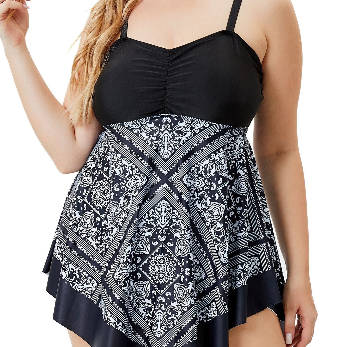 Plus Size Women's Printed One-Piece Swimsuit, Sexy Print Swimwear