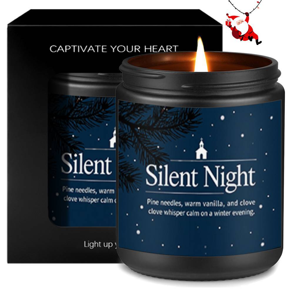 1pc Long-Lasting 12+ Hour Burn Time Soy Wax Candle in Elegant Clear Glass Jar with Deep Blue Winter Night Label - Vanilla & Pine Scented Christmas Candle for Home Decor, Silent Night Design with Snowflakes & Pine Cones, Indoor Use, Spill-Proof, Holiday G
