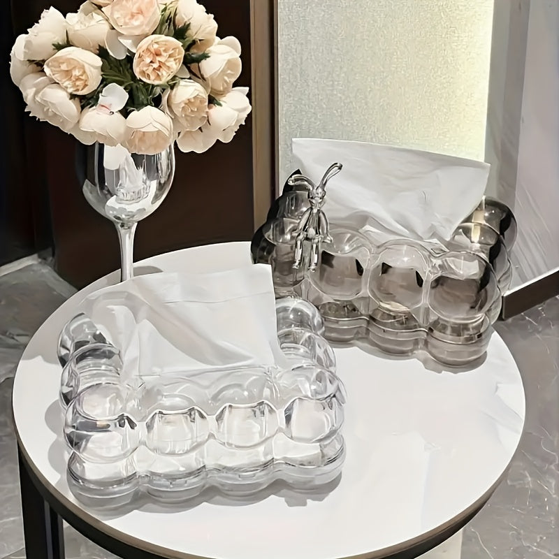 1pc Clear Modern Tissue Box Holder - Heavy-Duty Plastic Rectangular Napkin & Wet Wipe Organizer with Dome Lid, Bathroom/Bedroom/Car Storage - Minimalist White-like (Clear) Design for Home, Travel, Wedding, Party - Durable