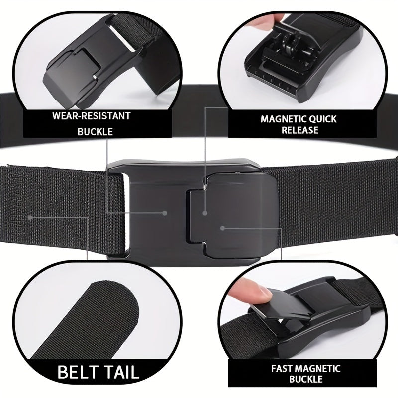 1pc Stretch Belt For Men And Women Hard Alloy Quick Release Buckle Strong Real Nylon Unisex Elastic Belt Overalls Work Belt, Ideal Choice For Gifts