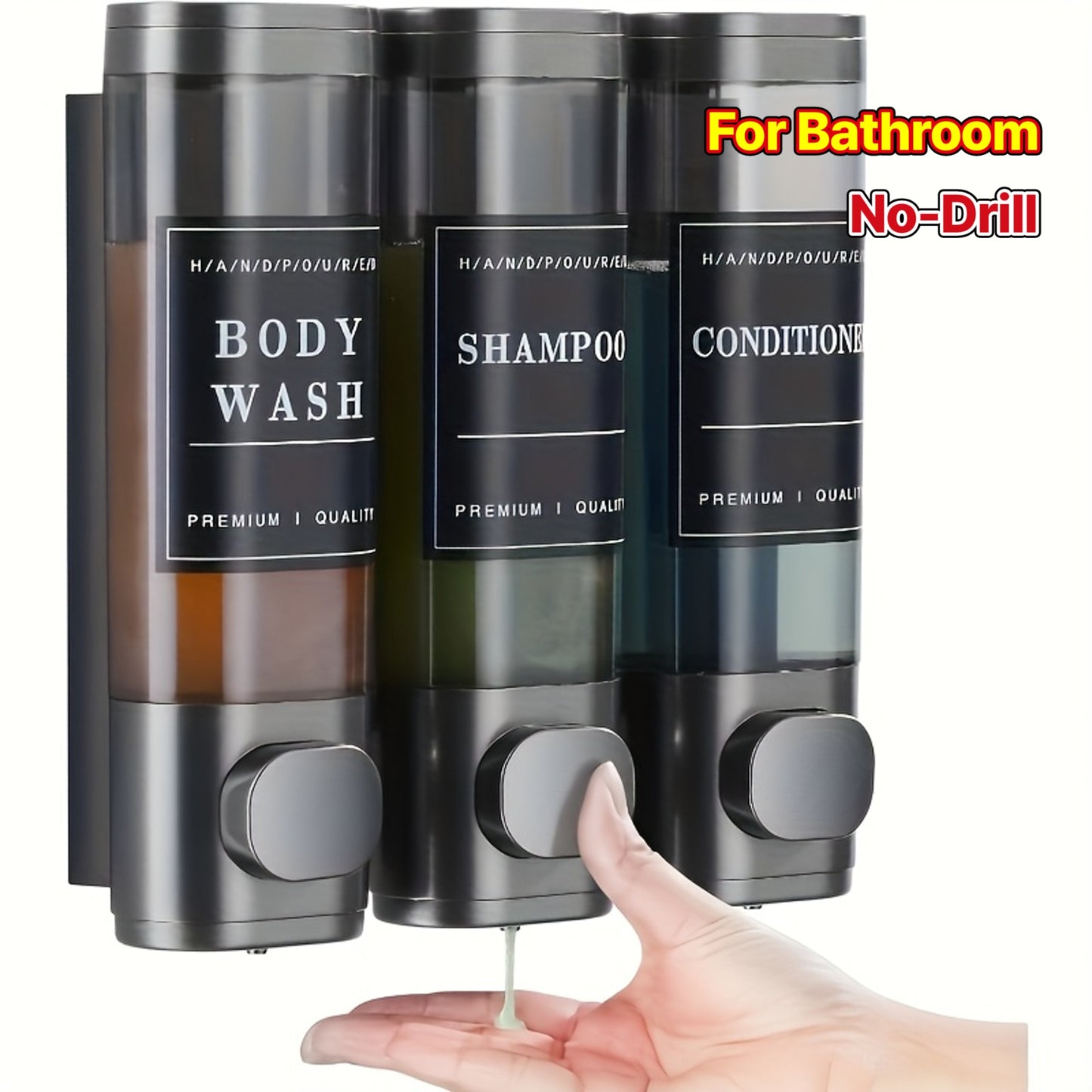 3-in-1 Shower Organizer - No-Drill Installation, Space-Saving Bathroom Storage, Large Capacity Shampoo/Conditioner/Body Wash Dispenser with Modern Design - Phthalate-Free & Leak-Proof for Home, Hotel, Salon - Bathroom Organizer, Shower Accessories