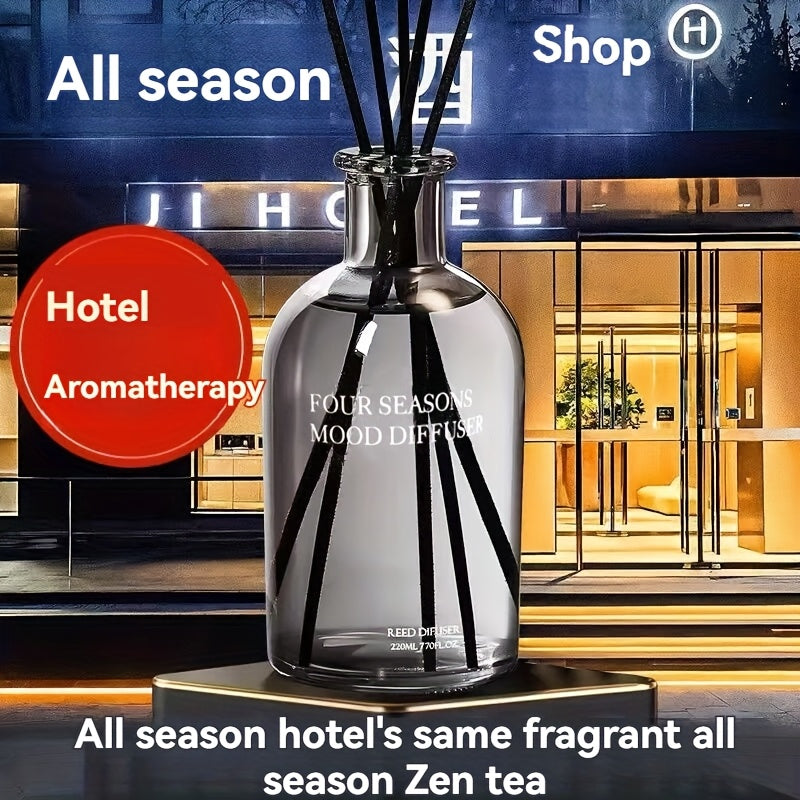 1pc 200ml Hotel-Style Zen Tea Scented Reed Diffuser - Long-Lasting No-Fire Fragrance with Floral & Citrus Notes, Air Freshener for Home, Bedroom, Bathroom Decor, Gift for Mother'S Day, Graduation, 4th of July, Home Fragrance, Elegant Glass Bottle, Premiu