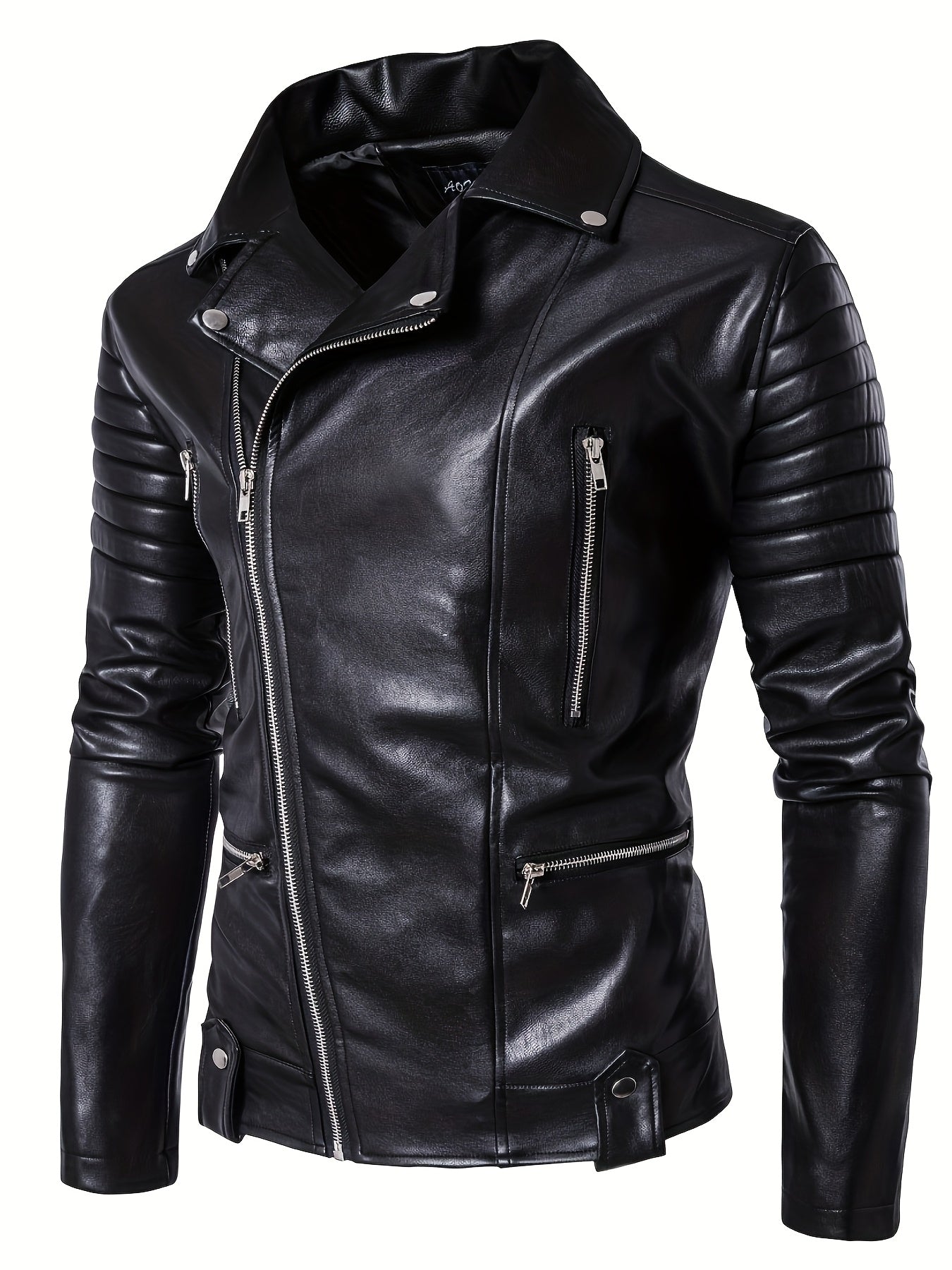 Men's Motorcycle Jacket - Slim Fit Heavy-Duty Biker Coat with Full-Zip Closure, Stand Collar & Zippered Pockets - Windproof Motorcycle Riding Jacket for Men (Black) - Ideal for Casual & Formal Wear - Easy-Care Lining - Long Sleeve Soft Shell Jacket with