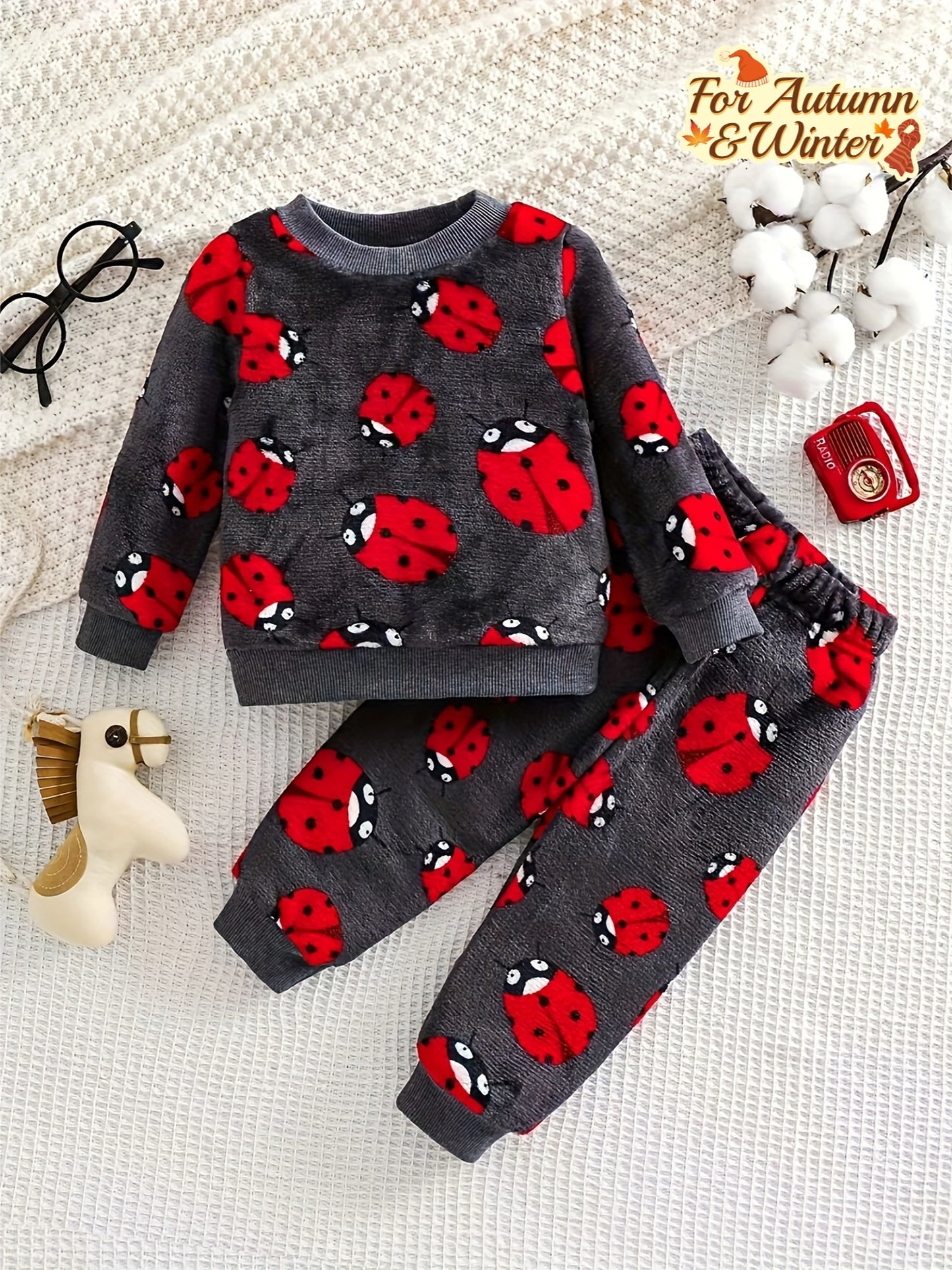 Boys' Christmas Fashionable and Cute Autumn and Winter Thickened Flannel Suit Children's Warm New Suit Pajamas