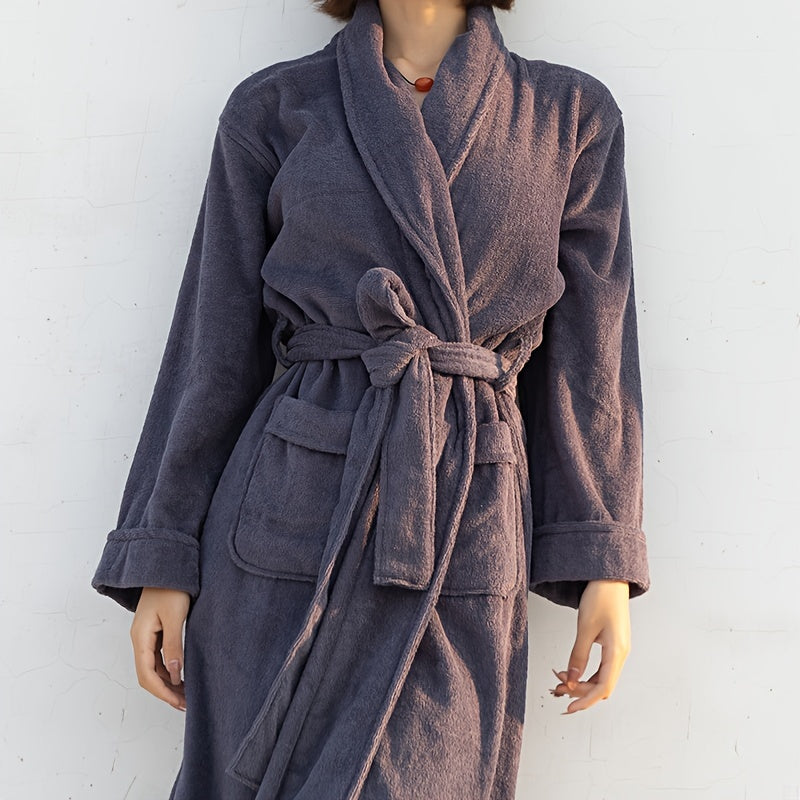 Heavyweight 100% Cotton Bathrobe for Men & Women - Quick-Dry Absorbent Long Robe with Plush Pockets, Soft Lined Interior, Machine Washable, All-Season Luxury Spa & Lounge Wear, Comfortable Loungewear, Modern Robe, Simple Elegant Design, Quickdry Fabric