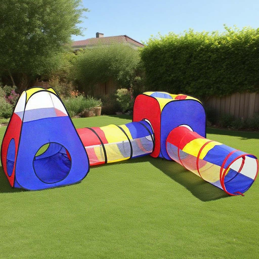 Red and Blue 4pcs Pop-Up Play Tent and Tunnel Set, Boys' and Girls' Secret Hideout House Toy House Combo for Indoor and Outdoor Fun with Storage Bag - Perfect Holiday Birthday Gift