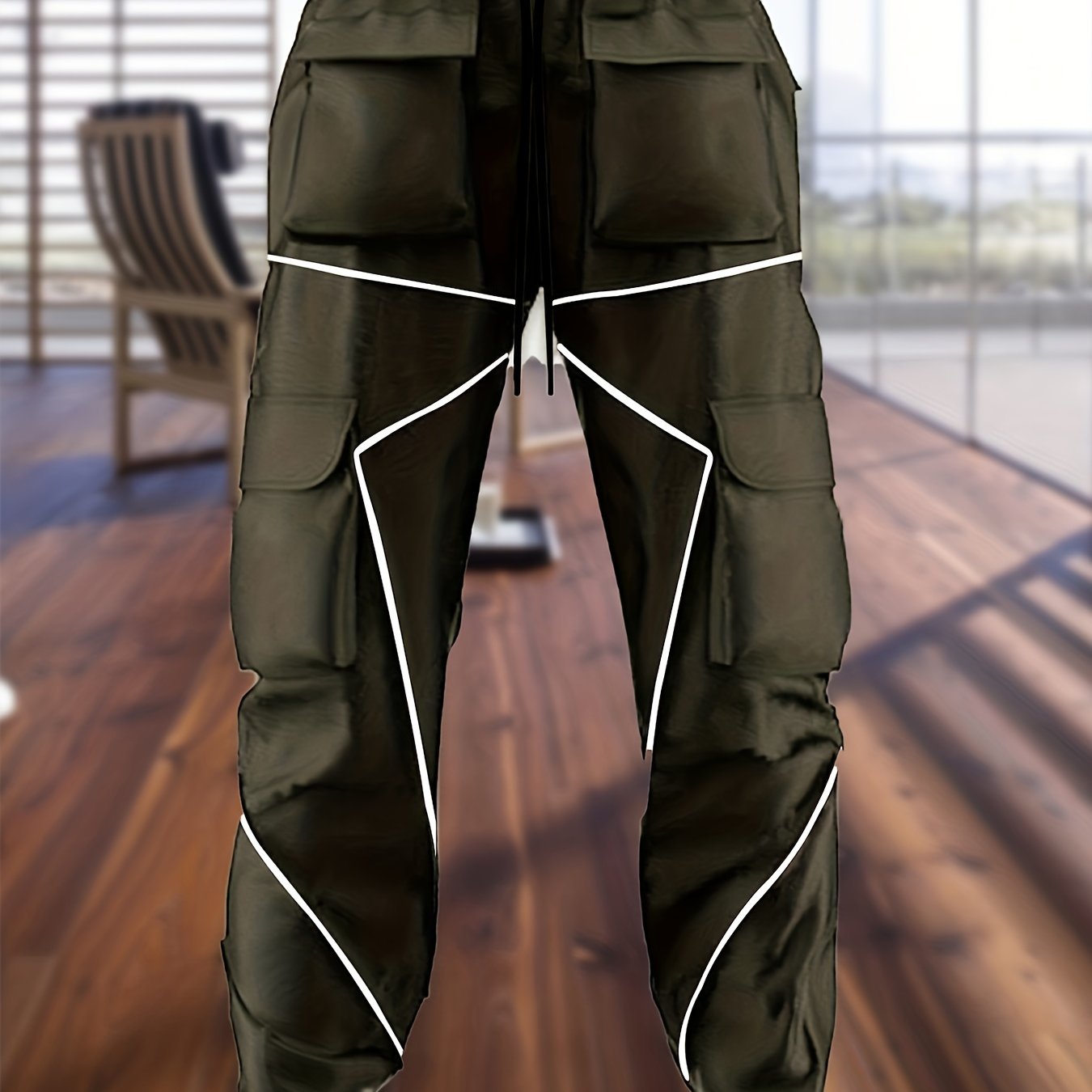 Stylish Multi-Pocket Cargo Pants for Men - Long Footed, Reflective Stripes, Climbing, Mountain, Outdoor Fitness - Comfortable, Breathable, Quick-Drying