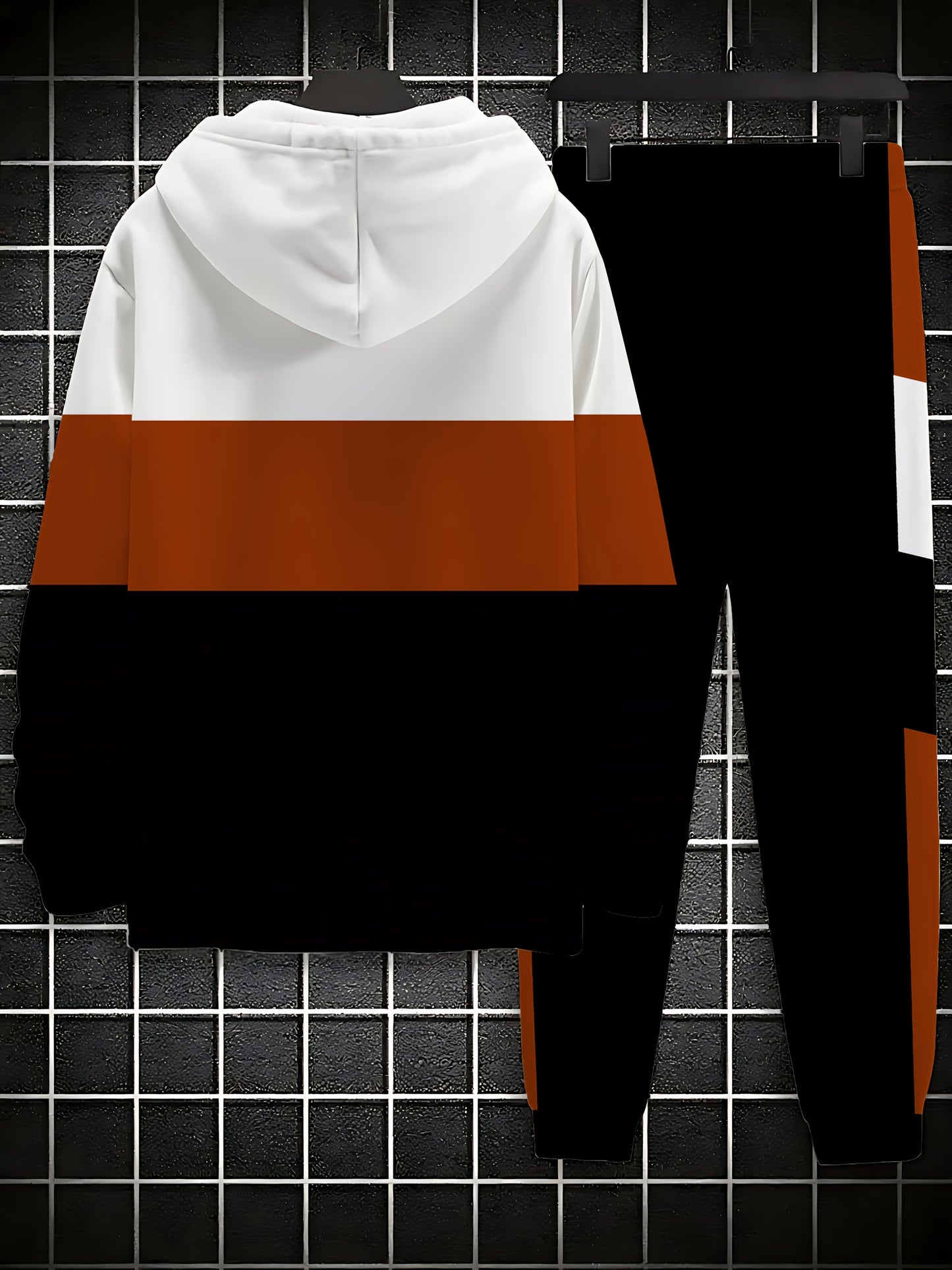 Men'S Casual Sportswear Set for Autumn And Winter, Featuring a Hooded Sweatshirt with Color-Block Design, Along with Matching Long Pants, Suitable for All Seasons.