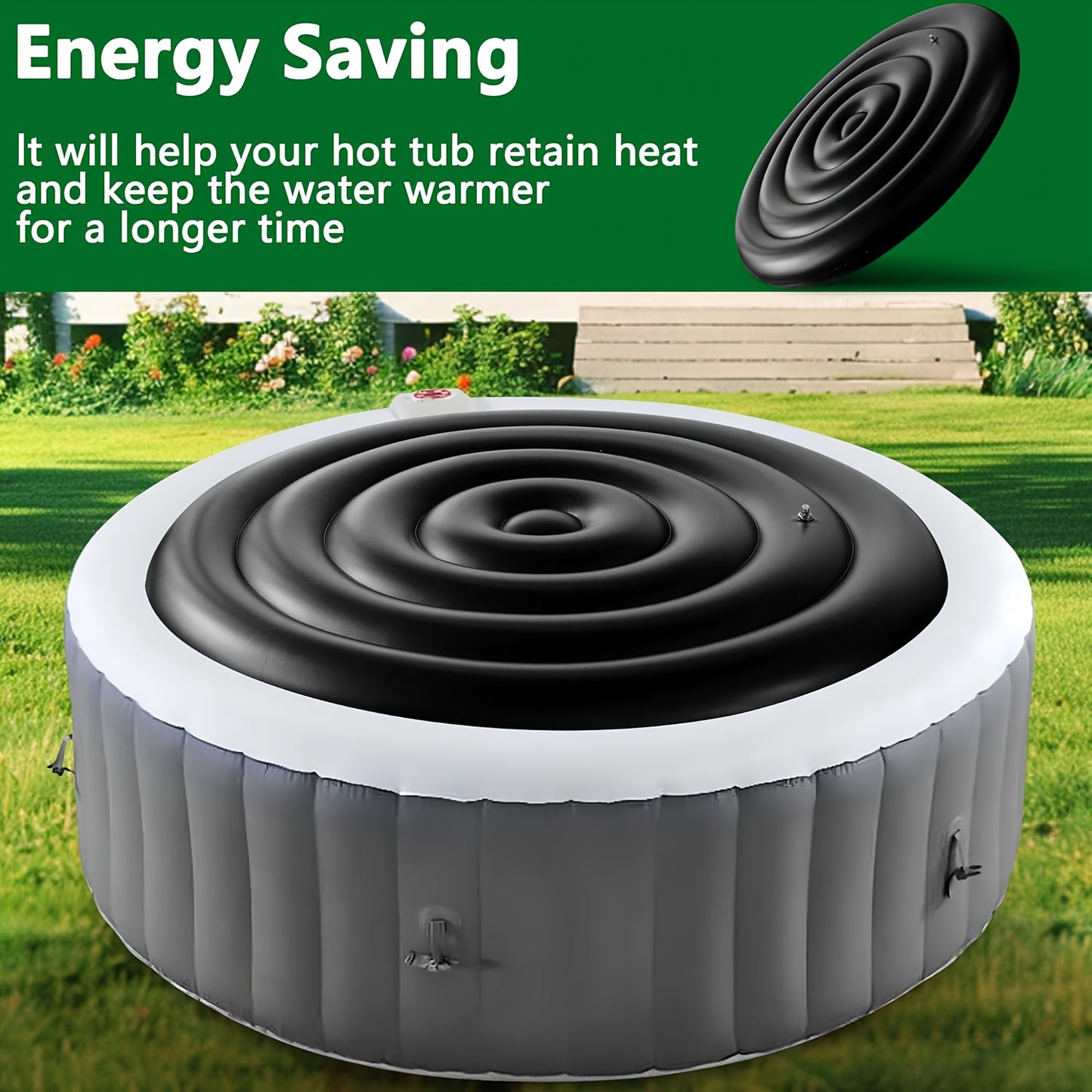 Heavy-Duty Inflatable Hot Tub Cover - Leakproof Thermal Insulation Lid with Buckle Closure, All-Season PVC Spa Cover for Outdoor/Indoor Use, Energy-Saving Bath Tub Protector, Fits Most Standard Hot Tubs (Black) - Ideal for Home, Patio