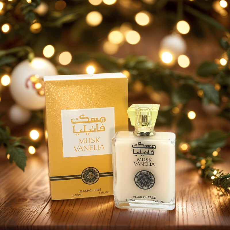 100ml Long-Lasting Alcohol-Free Musk Vanilla Perfume - Luxury Middle Eastern-Inspired Oriental Scent for Women & Men, Elegant Amber Perfume Oil in Clear Glass Bottle with Golden Cap, Beige Scented Gift for Birthdays, Anniversaries, Daily & Special Occasi
