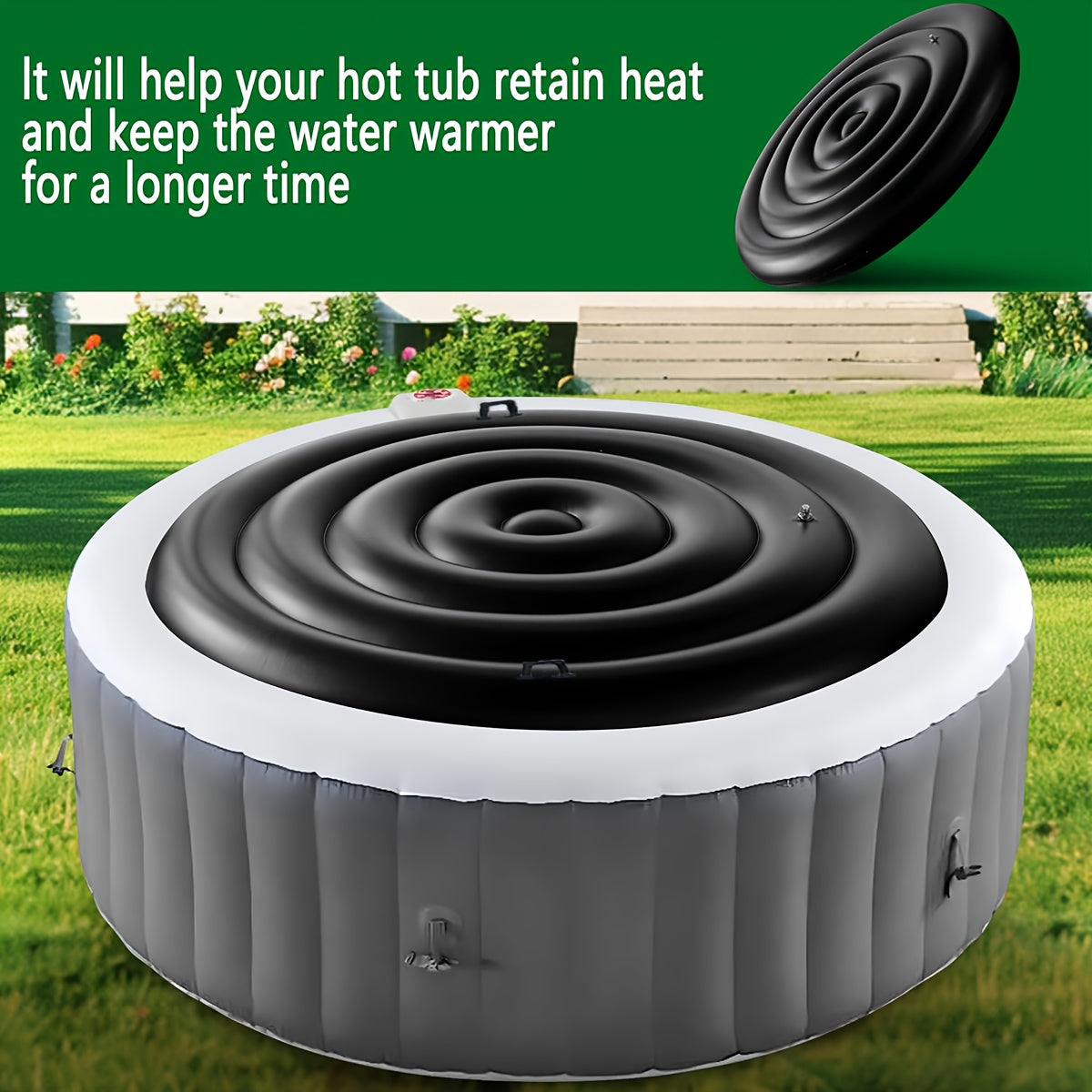 Heavy-Duty Inflatable Hot Tub Cover - Leakproof Thermal Insulation Lid with Buckle Closure, All-Season PVC Spa Cover for Outdoor/Indoor Use, Energy-Saving Bath Tub Protector, Fits Most Standard Hot Tubs (Black) - Ideal for Home, Patio