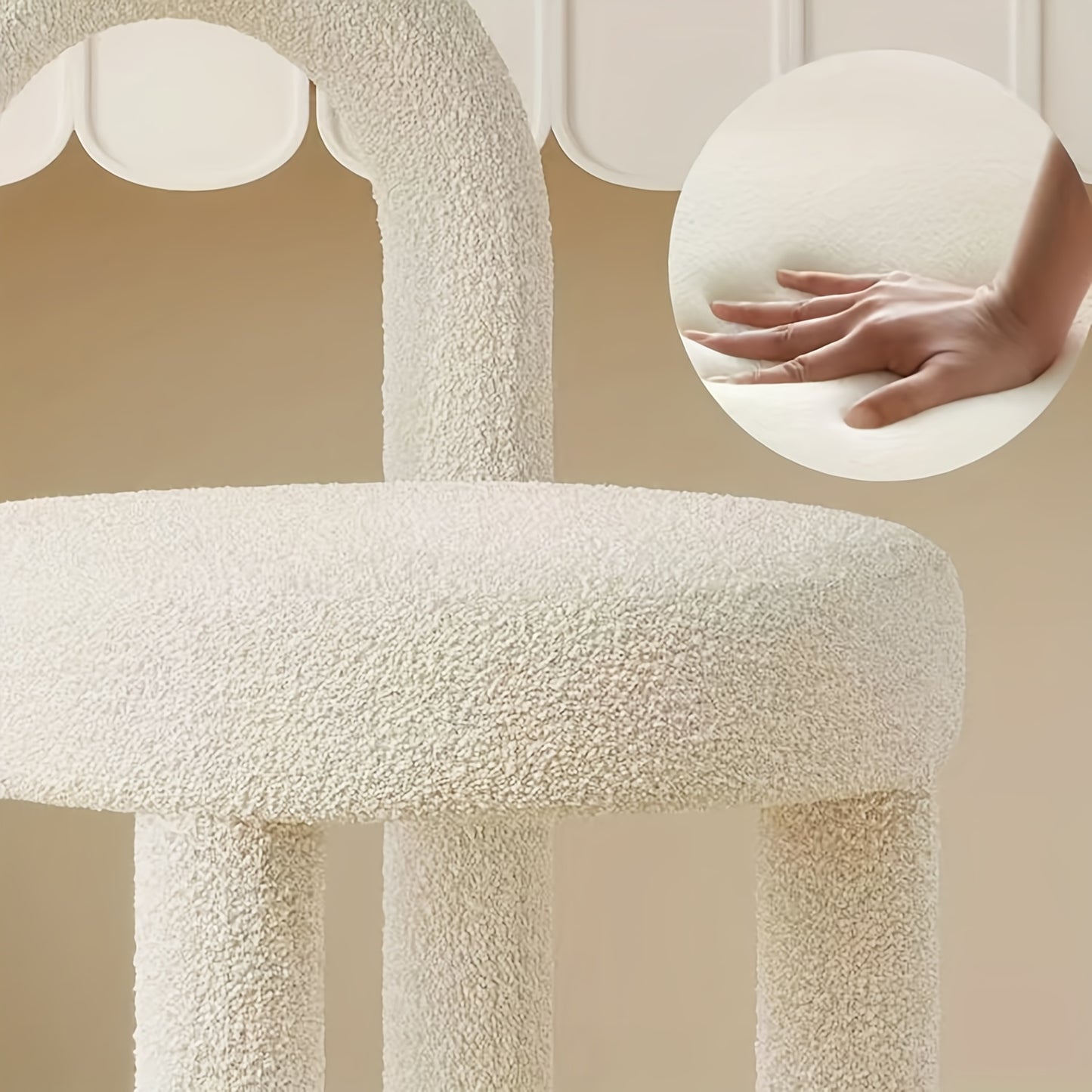 Creamy Vanity Stool - Elegant Makeup Chair with Soft Cushioned Seat, No Assembly Needed, Sturdy Wooden Legs - Non-Slip Beauty Station for Bedroom, Living Room, Dining Room - Decorative Footrest or Seat - Easy-Clean Home Decor Furniture, Bedroom Seating,