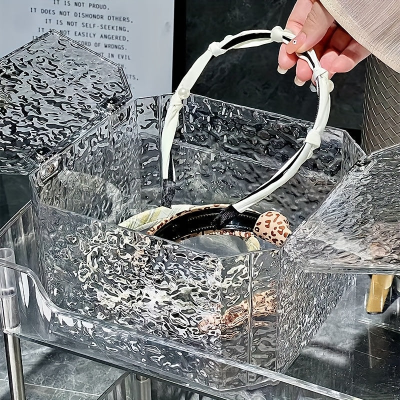 1pc Elegant Clear Plastic Organizer Box with Lid - Dustproof, Large Capacity for Hair Accessories, Necklaces & Makeup Storage, Polished Finish, Countertop Display, No Power Needed, Hair Accessory Organizer | Elegant Transparent Design | Clear Plastic Con