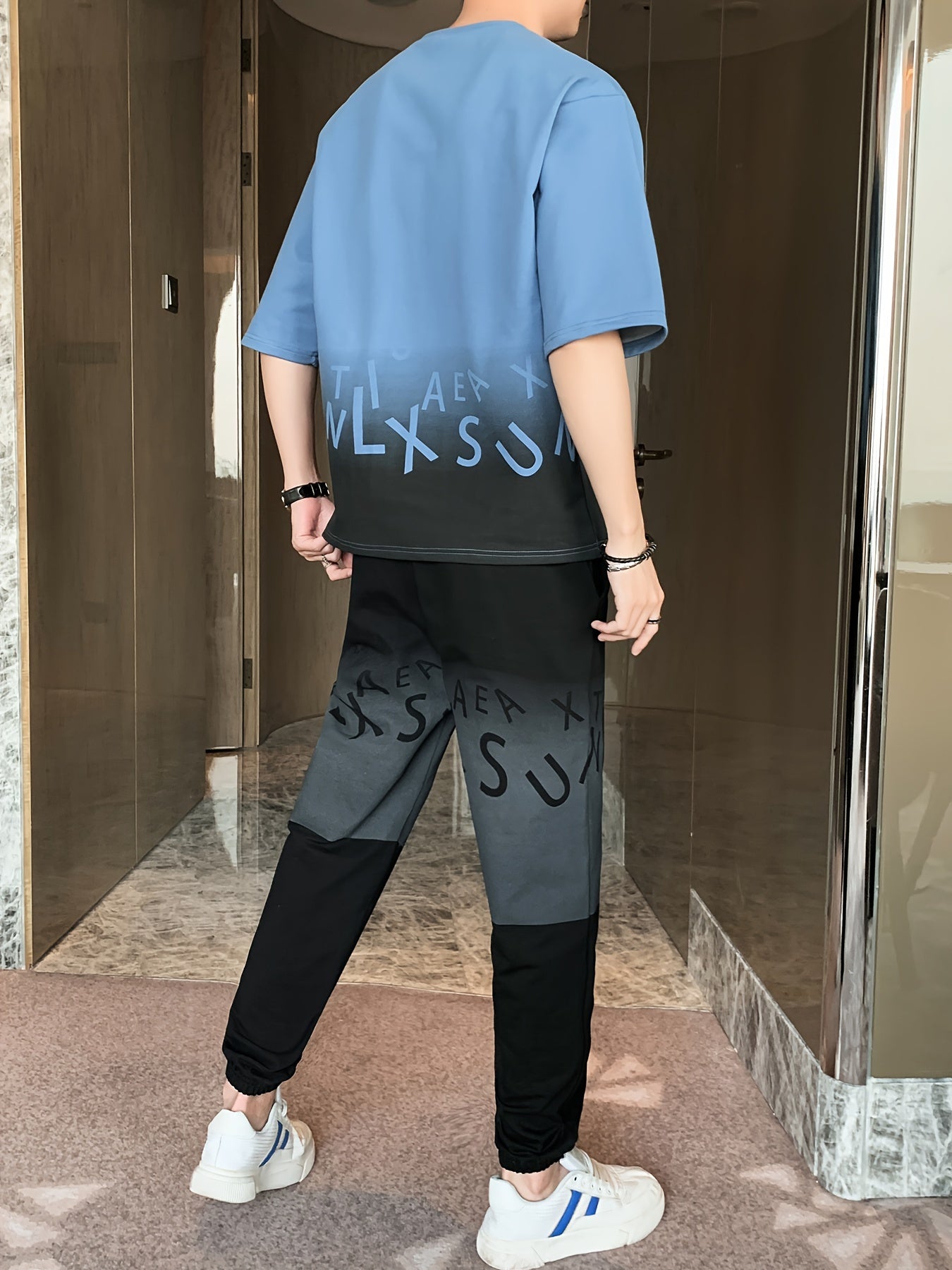 Temujin Middle East Men's Short Sleeve T-Shirt and Stylish Cotton Casual Summer Sportswear Set with Matching Cool Pants