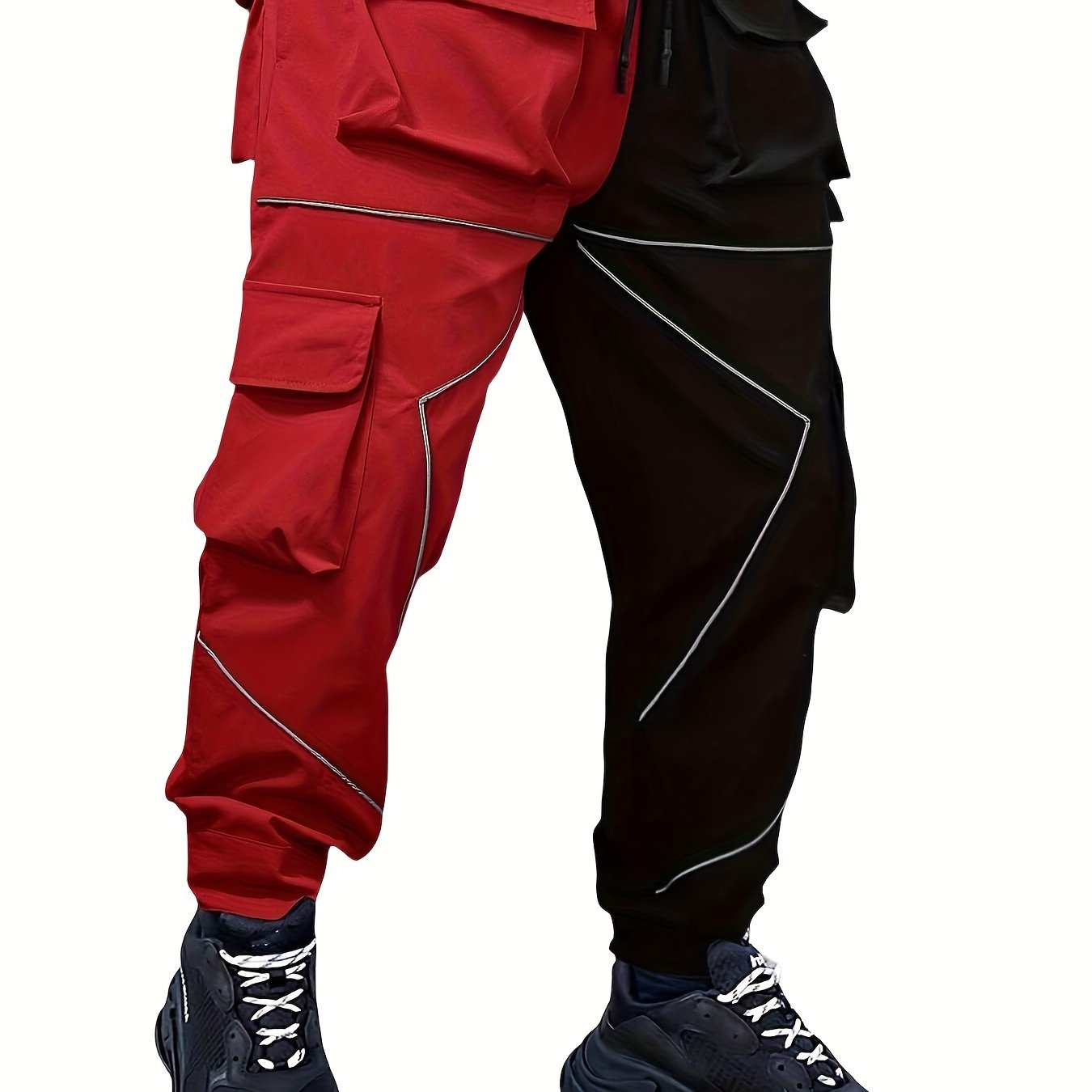 Stylish Multi-Pocket Cargo Pants for Men - Long Footed, Reflective Stripes, Climbing, Mountain, Outdoor Fitness - Comfortable, Breathable, Quick-Drying