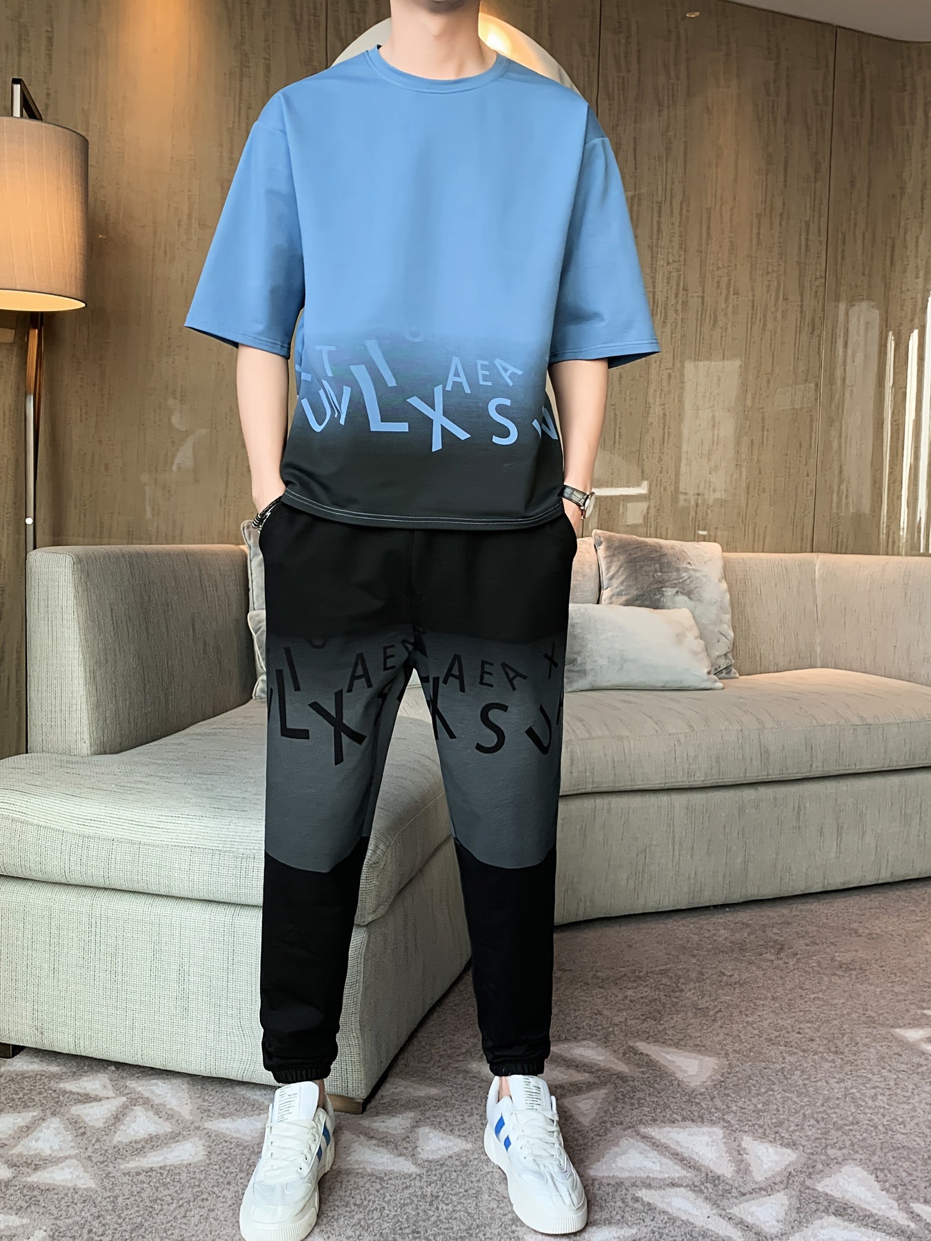 Temujin Middle East Men's Short Sleeve T-Shirt and Stylish Cotton Casual Summer Sportswear Set with Matching Cool Pants