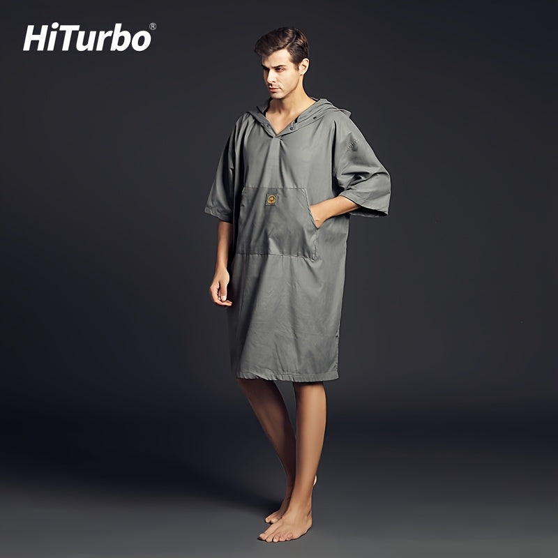 HiTurbo Surf Poncho Changing Towel Robe with Hood - Microfiber Beach Wetsuit Top, Lightweight, Machine Washable, One Size Fits All, Stylish Graphic Design for Surfing, Swimming, Bathing, Parka