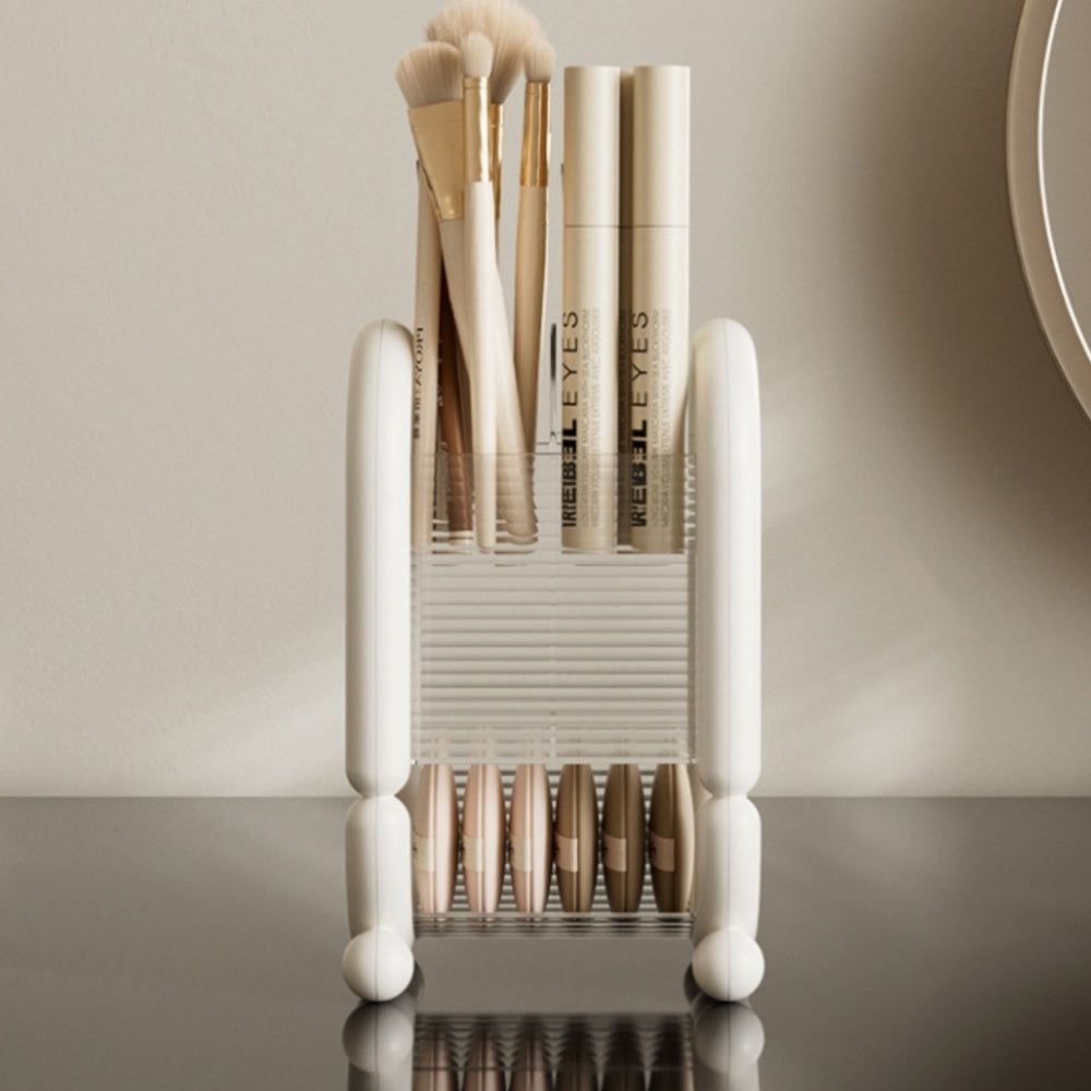 1-11pcs Makeup Brush Storage Box - Premium Cosmetic Organizer with Large Capacity, Lightweight Plastic Design, Freestanding Desktop Lipstick Holder Rack for Beauty Essentials, Beauty Essentials Organizer|Elegant White & Black Design|Durable Plastic Mater