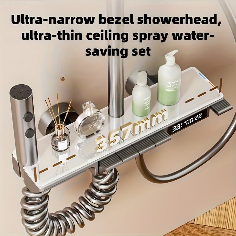 1 Set Luxury White Shower Head Set with Piano Key Ambient Light, Pressure Boost Shower System, 4-Function Shower Device, Digital Display Shower Head, Home Bathroom Accessories, Ideal Gift for Halloween, Thanksgiving, Christmas, New Year's Eve, Bathroom D