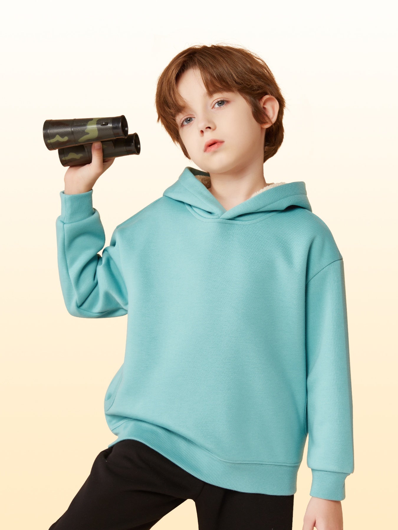MIANZHI Boys' Heavy-Duty Hoodie - Thick Winter Pullover Sweatshirt, Loose Fit Hooded Sweater for Kids, Cold Weather Outdoor Activities, School & Everyday Casual Wear - Green Hooded Sweater for Boys, Kids Outdoor Apparel, Cartoon Bear Design, Plush Lined