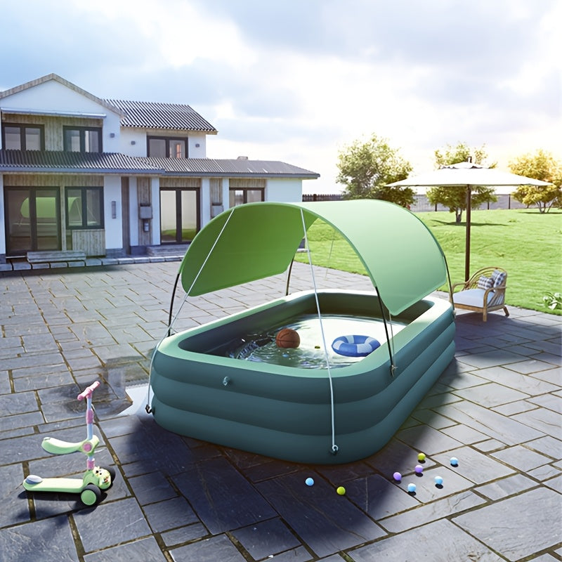 A sunscreen swimming pool suitable for families, easy to operate and use, available in multiple sizes for outdoor use, with a sun blocking effect. All products come with sunshades that need to be installed by oneself, and there are no slides.