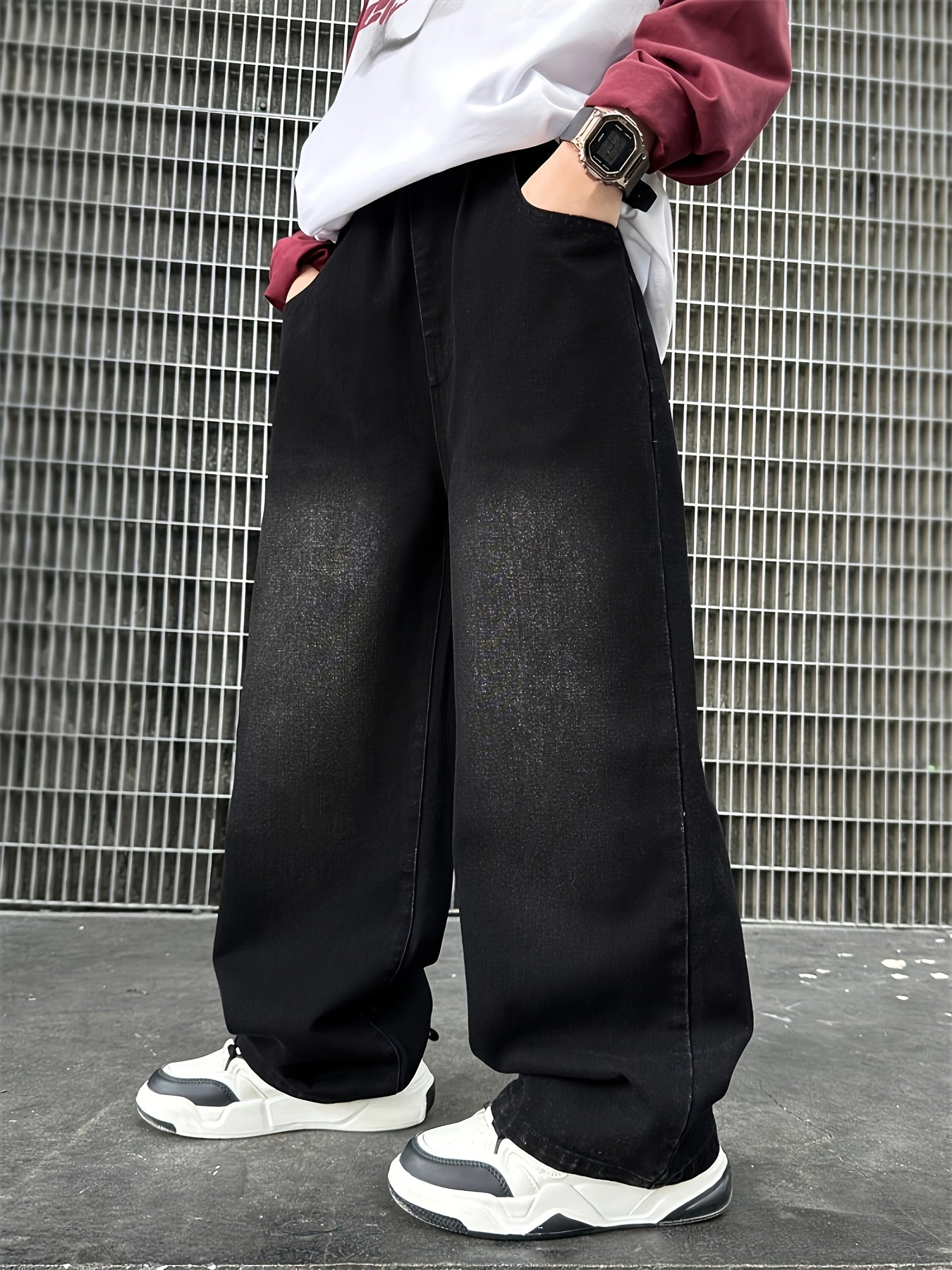 Y2K style cartoon print boys spring and autumn fashionable casual loose outdoor sports straight jeans male students spring and summer campus trend outing riding dance jeans