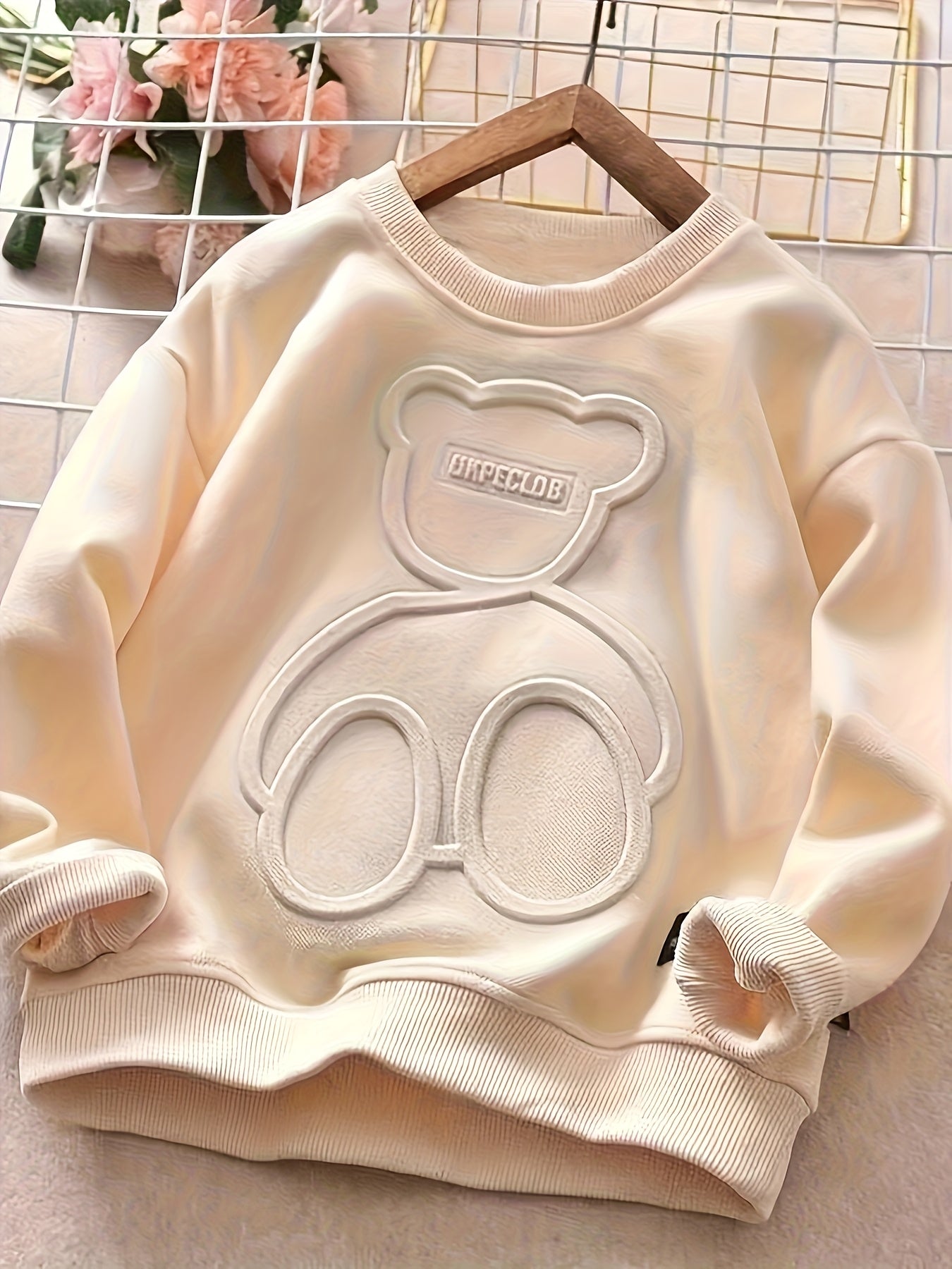 2pcs set of boys' spring and autumn long sleeved T-shirt, stylish 2025 new Youngsters's cartoon bear pattern top, boys' handsome and simple base clothes, trendy