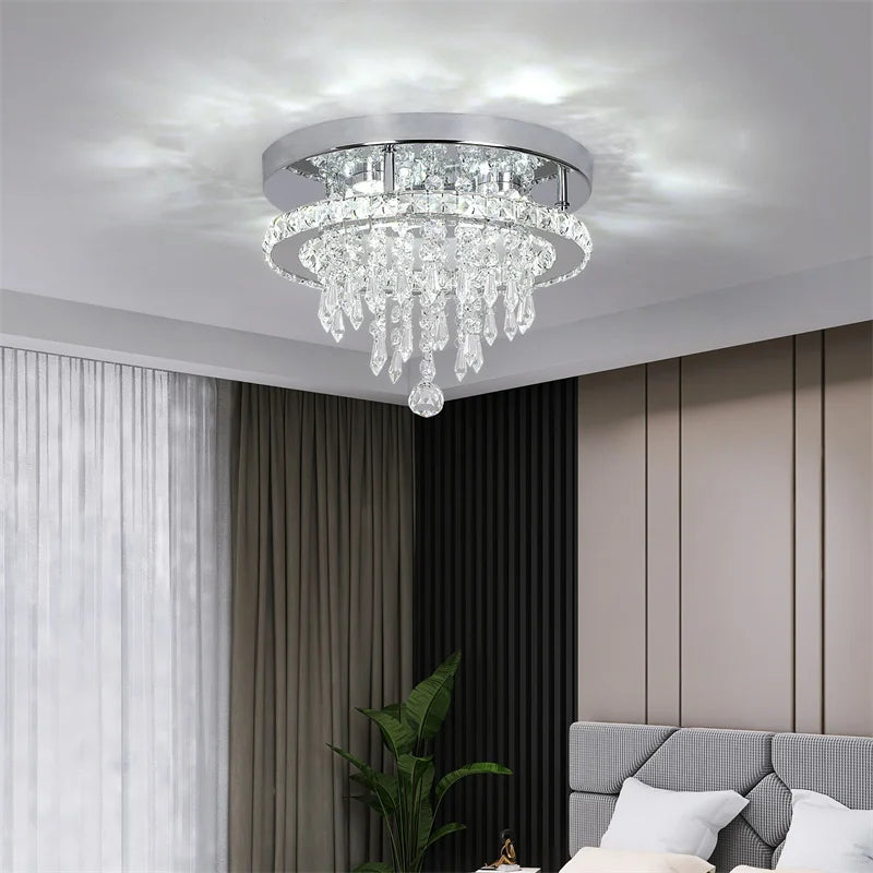 Modern K9 Crystal Chandelier Led For Dining Room Stainless Steel Ceiling Lamp Light Fixture Kitchen Lustres Luminaire Pendant
