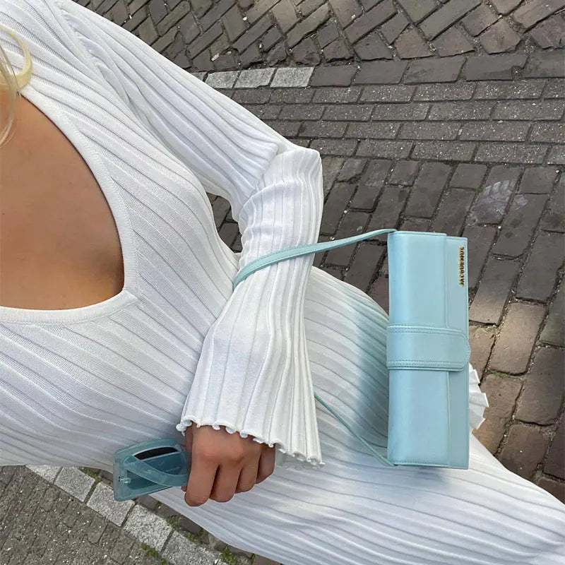Fashion Knitted Dresses Women's Winter Elegant Pleated Dress Long Sleeve V Neck Lace-up Casual Slim White Black Street White New
