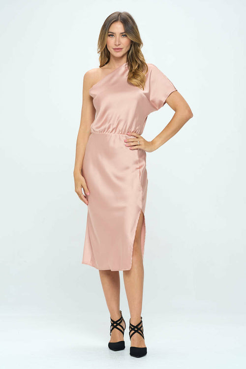Stretch Satin One Shoulder Dress