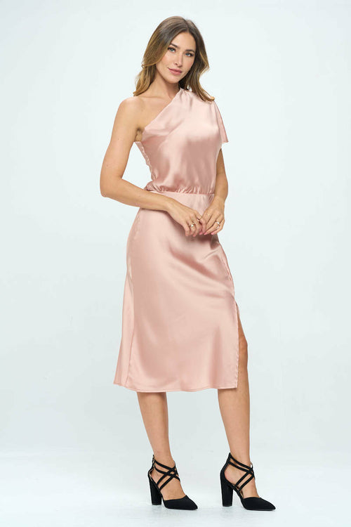 Stretch Satin One Shoulder Dress