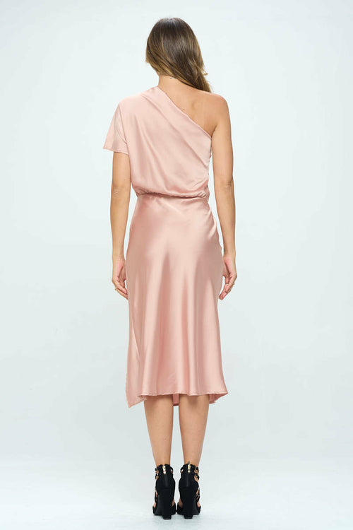 Stretch Satin One Shoulder Dress