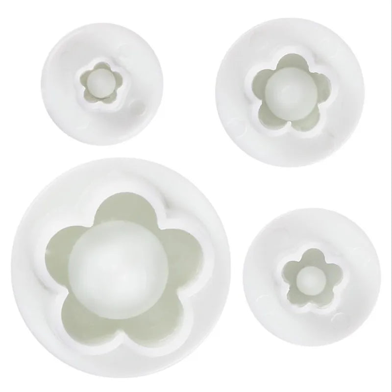 4Pcs/Set Plum Blossom Flower Plunger Fondant Cutter Sugarcraft Cake Decorating Tools DIY Cookie Baking Accessories Kitchen