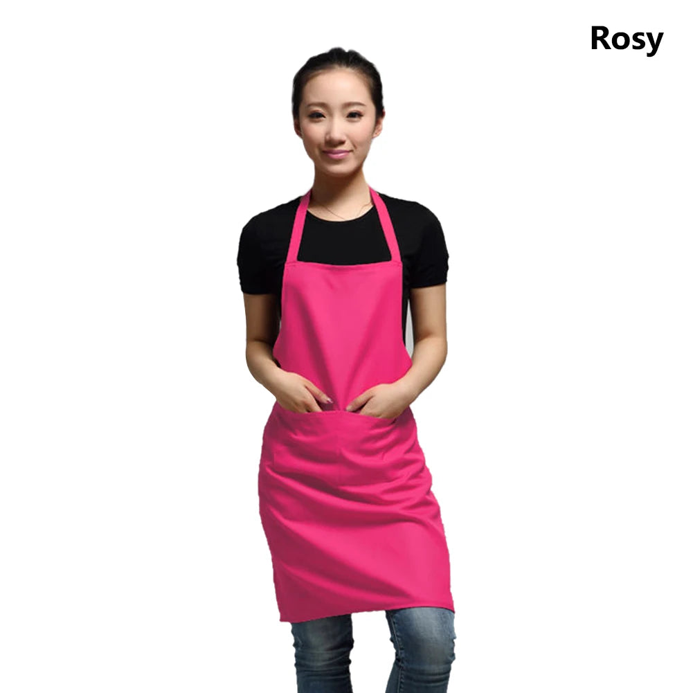 Polyester+ Cotton Blend Sleeveless Apron Black Red Coffee Orange Anti-wear Cooking Kitchen Bib Women Men Aprons With Big Pocket