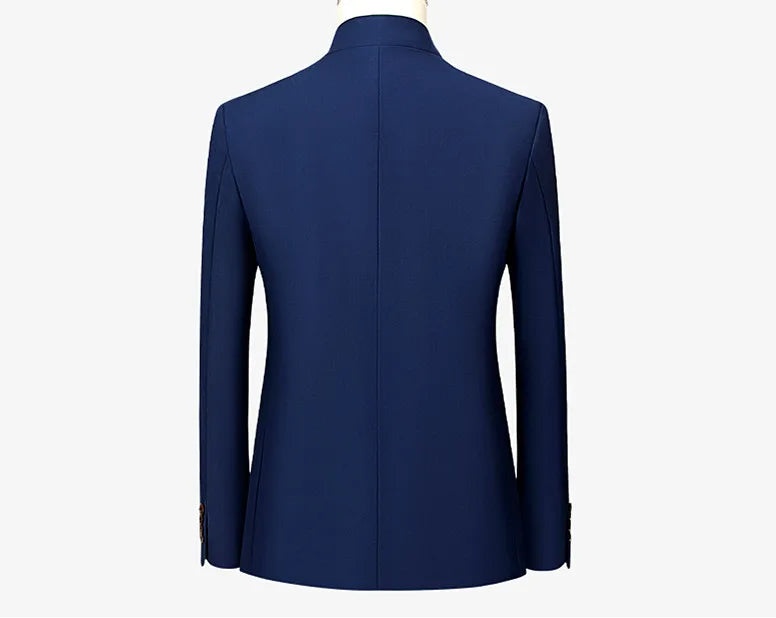 White Men's Stand Collar Chinese Style Slim Fit Two Piece Suit Set / Men Zhong Shan Blazer Jacket Coat Pants Trousers 2 Pcs 7XL