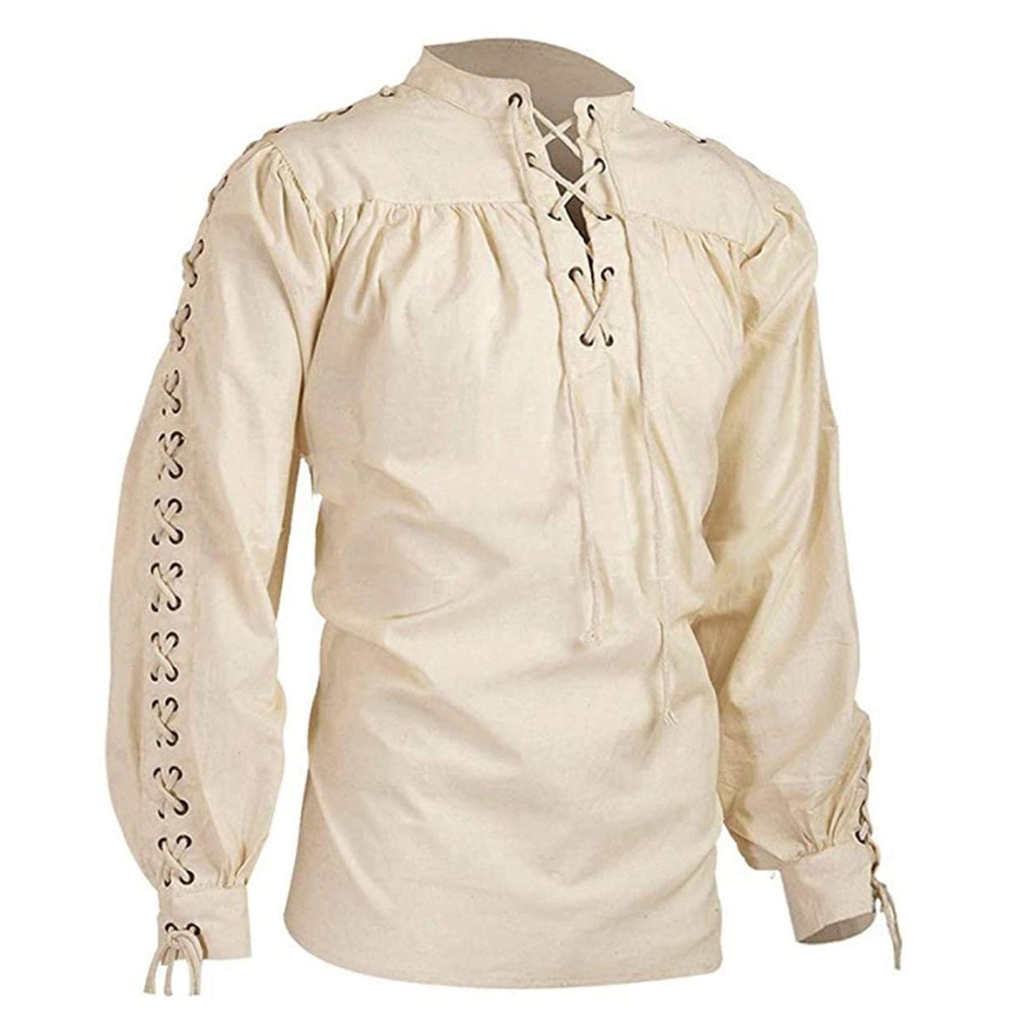 2024 Shirts Men Tunic Viking Pirate Costume Gothic Clothes Men Vintage Shirt Ruffle Neckline Drawstring Knight Cosplay Top