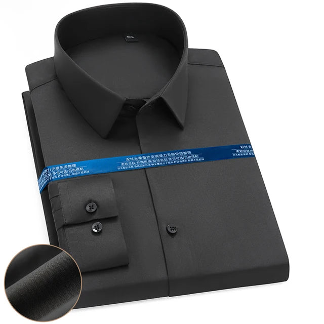 Men's Silk Touch Long Sleeve Non-iron Dress Shirt Without Pocket Stretchy Silky Regular Fit Wrinkle Free Business Casual Shirts
