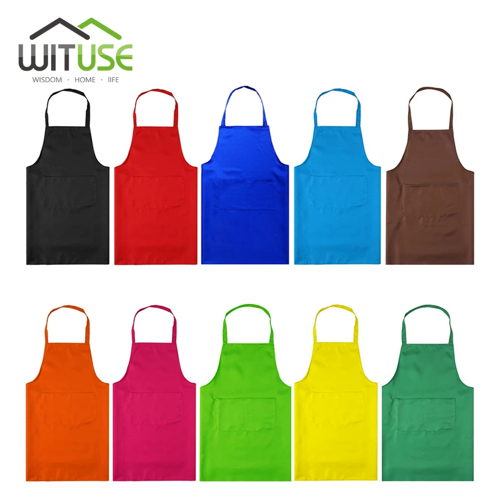 Polyester+ Cotton Blend Sleeveless Apron Black Red Coffee Orange Anti-wear Cooking Kitchen Bib Women Men Aprons With Big Pocket