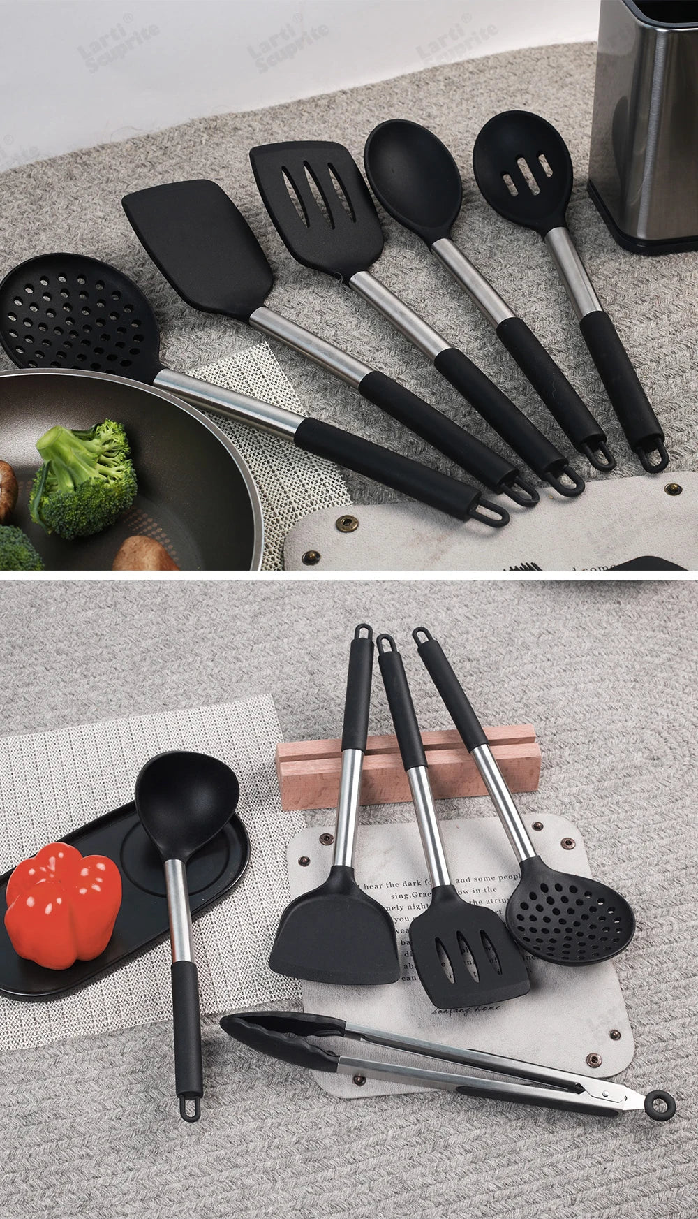 1-Pack Silicone Kitchenware Cooking Utensils Kitchen Accessories Spatula Turner Heat-resistant Soup Spoon Pasta Colander Shovel